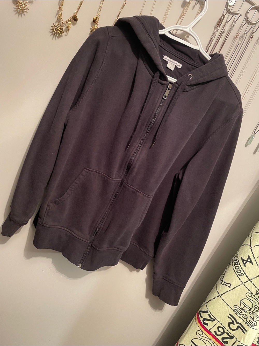 Black Amazon Essentials Zip Up Hooded Sweater
